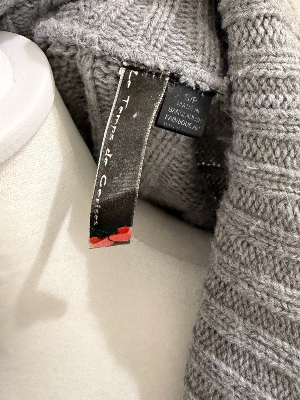 Le Temps Des Cerises Gray Cable-Knit Shawl Collar Short-Sleeve Cardigan #y2k - Picture 4 of 4